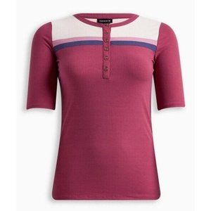 Torrid Soft Rib Color Block Henley Short Sleeve Tee - Berry - Size 4 - NWT